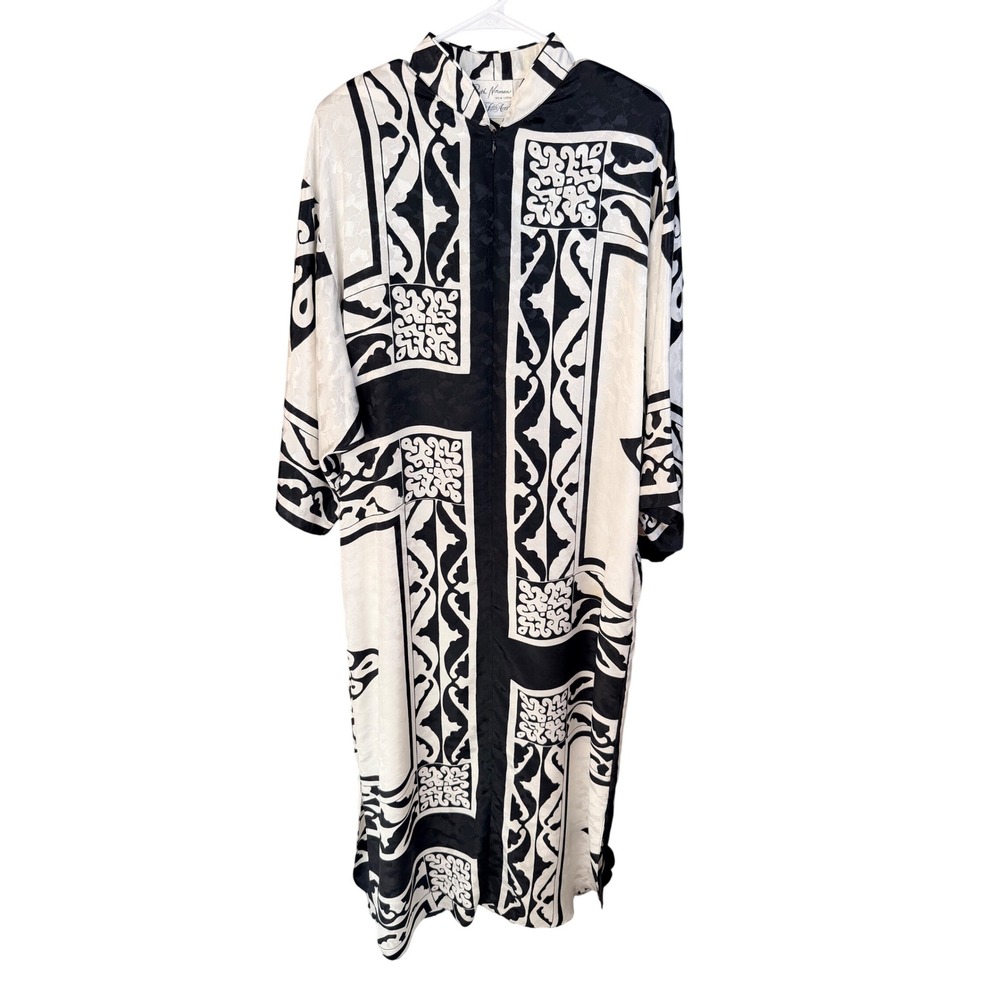 Vintage 80s Ruth Norman Saks Fifth Avenue Caftan Kaftan Maxi Dress Black White
